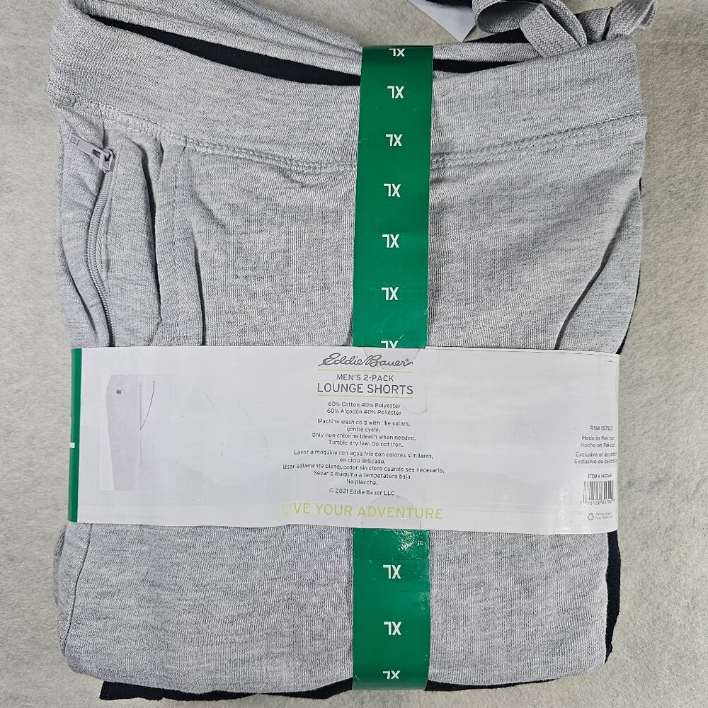 NEW Eddie Bauer 2 pack Men's Lounge Shorts Black and Gray - Size XL - Picture 3 of 3